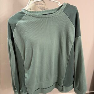 Green Waffle Knit Long Sleeve Top